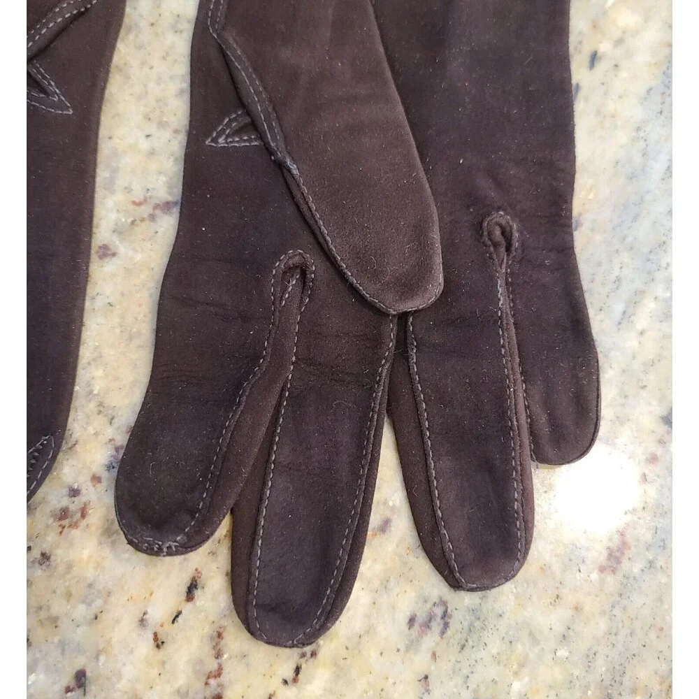 Vintage Womens Size M 6 3/4 Brown Suede Leather Formal 10.5